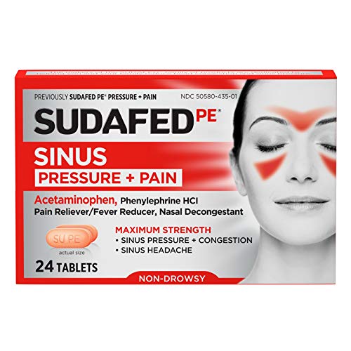 Sudafed PE Sinus Pressure + Pain Relief Maximum Strength Non-Drowsy Decongestant, 24 Count