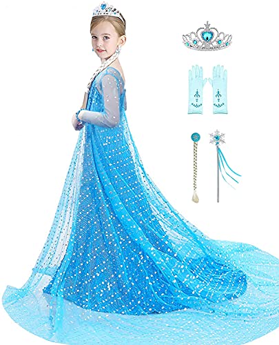 Esvaiy Girls Princess Dress Costume - Luxury Sequin Birthday Party Dress Up Girls 2-10 Years (4-5 Years, Blue)