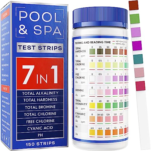All-New 2024 Pool and Spa Test Strips 7 in 1 Quick SuperAccurate Swimming 150 Pool Test Kit - Hot Tub Test Strips & Pool Water Testing Strips for pH Chlorine Bromine Hardness Alkalinity Cyanuric Acid