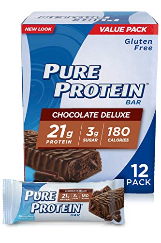 Pure Protein Bars, High Protein, Nutritious Snacks to Support Energy, Low Sugar, Gluten Free, Chocolate Deluxe, 1.76 oz., 12 Count