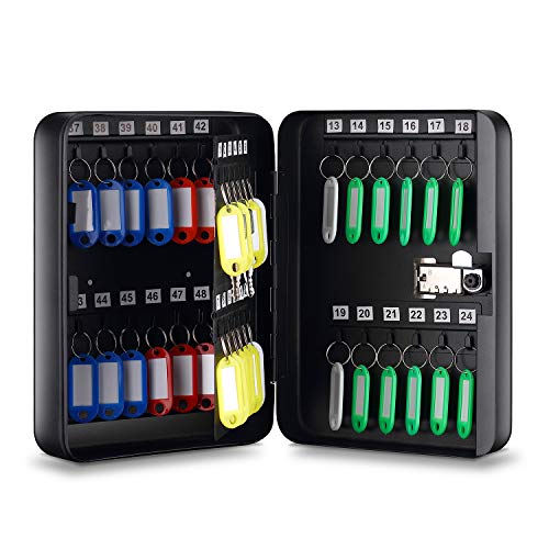 Younion Key Cabinet 48 Keys Storage Lock Box with Color Key Tags, Combination Lock, Black