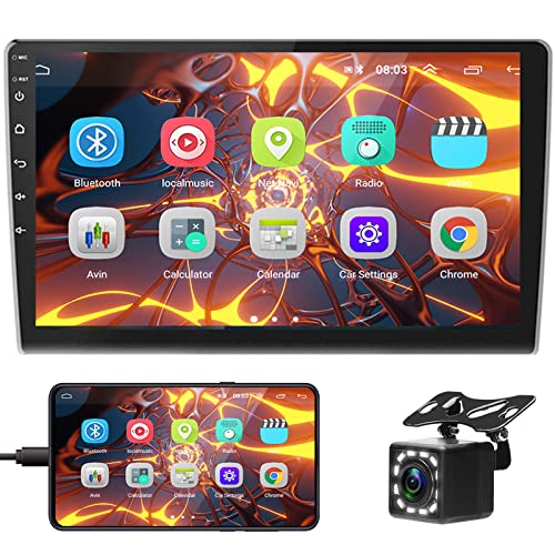 Double Din Car Stereo 10.1 Inch Android Touch Screen Car Radio with Bluetooth, GPS Navigation, WiFi, Mirror Link, in Dash Head Unit Stereo SWC, Backup Camera, Dual USB