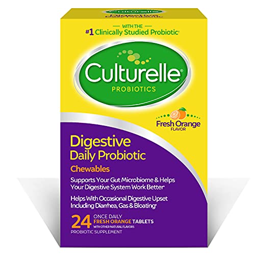 Culturelle Digestive Health Daily Probiotic for Women & Men - 24 Count, Fresh Orange Flavored - Chewables with 10 Billion CFUs Help the Digestive System Work Better - Gluten Free & Soy Free