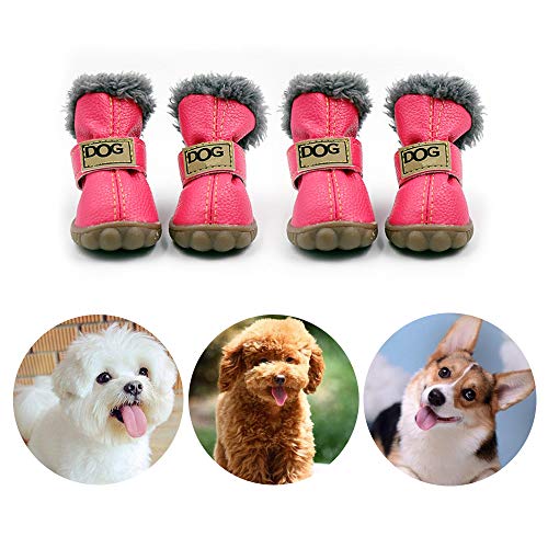 CMNNQ Snow Small Dog Boots, Pet Antiskid Dog Shoes, Winter Waterproof Skidproof Paw Protectors, Warm Booties for Puppy Play (L, Pink)
