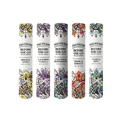 Poo-Pourri Before-You-Go Toilet Spray, In A Pinch Pack, Variety Travel Size 10 mL - Original Citrus, Lavender Vanilla, Tropical Hibiscus, Vanilla Mint and Lavender Peppermint