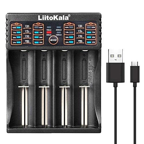 4 Bay USB Speedy Charging Smart Battery Charger Fit for Solar Panel,Universal Intelligent Charger USB Output Port for 3.8V 3.7V 18650 26650 14500 16340 RCR123A LiFeO4 1.2V Ni-MH Ni-Cd Aa Aaa Battery