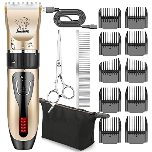 Dog Clippers, USB Rechargeable Cordless Dog Grooming Kit, Electric Pets Hair Trimmers Shaver Shears for Dogs and Cats, Quiet, Washable, with LED Display