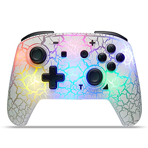 Switch Controller, Wireless Switch Pro Controller for Switch/Switch Lite/Switch OLED, 8 Colors Adjustable LED Wireless Remote Gamepad with Unique Crack/Turbo/Motion Control (White)