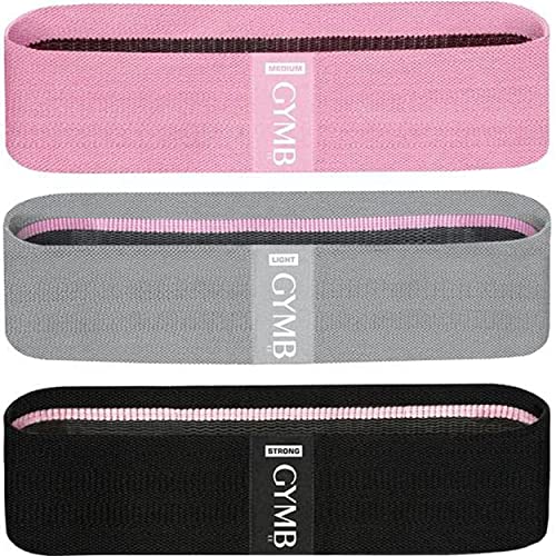 GYMB Premium Resistance Band Set - Non Slip Cloth Exercise Bands to Workout Glutes, Thighs & Legs - Includes Booty Band Training Videos for Gym & Home Fitness, Yoga, Pilates for Men/Women - 3 Levels