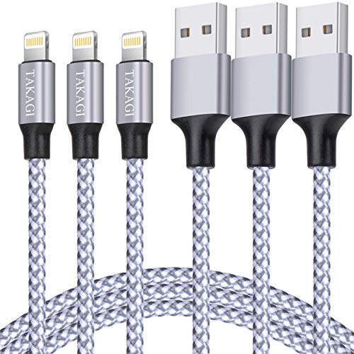 TAKAGI iPhone Charger, Lightning Cable 3PACK 6FT Nylon Braided USB Charging Cable High Speed Data Sync Transfer Cord Compatible with iPhone 14/13/12/11 Pro Max/XS MAX/XR/XS/X/8/7/Plus/6S/6/SE/5S/iPad