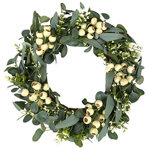 Green Eucalyptus Wreath,Artificial Eucalyptus Leaves Wreath with Big Berries,Spring/Summer Greenery Wreath for Front Door Wall Window Decor-20in