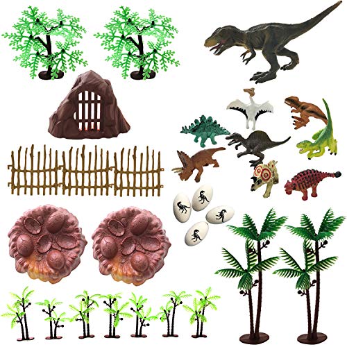 Taken All 30 Piece Dinosaurs Toys Set - Plastic Dinosaurs Figures, Realistic Dinosaurs Trees & Rocks,Dinosaur Eggs and Nest,Kids Dinosaurs Toys Set for Boys and Girls