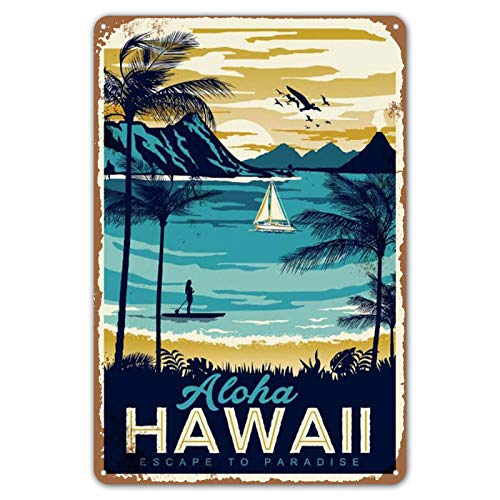 ZYPENG Tin Sign Retro Style Aloha Hawaii Bar Room Metal Sign Home Wall Decor 8 x 12 inches