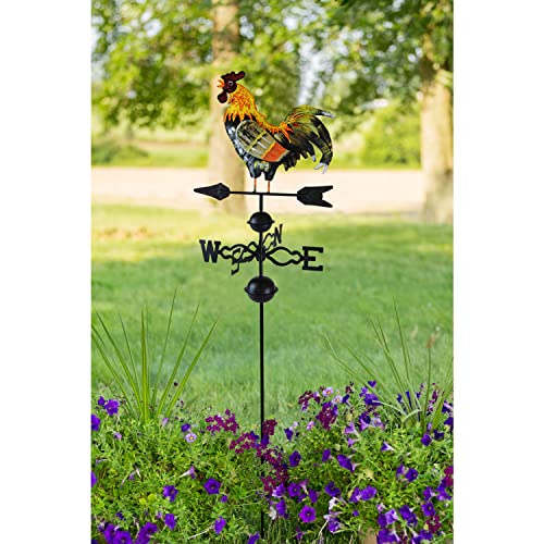 Westcharm 48 in. Crowing Metal Rooster Weathervane | Wind Wheel Decorative Garden Stake with Rooster Ornament | Chicken Garden Weather Vane