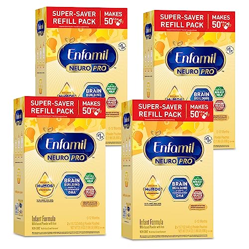 Enfamil NeuroPro Baby Formula, Infant Formula Nutrition, Triple Prebiotic Immune Blend, 2'FL HMO, & Expert-Recommended Omega-3 DHA, Perfect Choice for Baby Milk, Non-GMO, Refill Box, 31.4 Oz, 4 Count