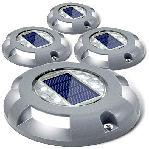 SIEDiNLAR Solar Deck Lights Driveway Dock LED Light Solar Powered Outdoor Waterproof Road Markers for Step Sidewalk Stair Garden Ground Pathway Yard 4 Pack (White)