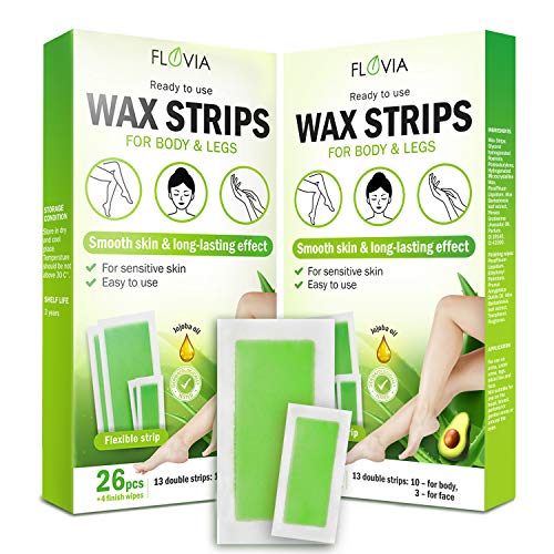 Wax Strips Hair Removal for Women and Men Facial Eyebrow Body Arm Leg Brazilian Underarm Hair Bikini Hypoallergenic All Skin Types Sensitive Formula Home Waxing Kit Contains 52 Strips (Green)