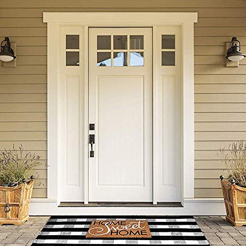 Buffalo Plaid Rug - 36'x59' Black and White Check Door Mat Outdoor - Washable Farmhouse Rugs for Kitchen/Bathroom/Front Porch/Décor - Layered Welcome Doormats - Checkered Cotton Entry Layering Mats