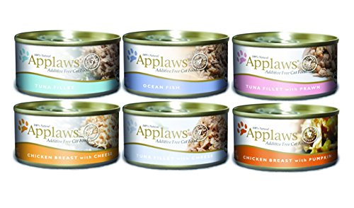 Applaws Mixed Pack Canned Cat Food 2.47 oz x 24 cans, Tuna Fillet, Ocean Fish, Tuna Fillet with Prawn, Chicken Breast with Cheese, Tuna Fillet with Cheese, Chicken Breast with Pumpkin