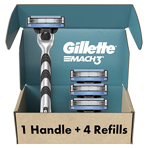 Gillette Mach3 Razors for Men, 1 Gillette Razor, 4 Razor Blade Refills