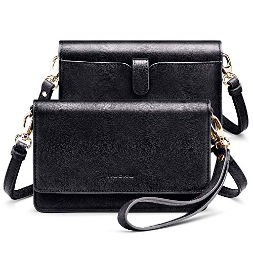 nuoku Women Small Crossbody Bag Cellphone Purse Wallet with RFID Card Slots 2 Straps Wristlet, M Size Black