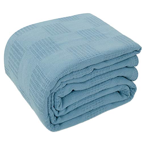 Bliss Casa Premium Cotton Blanket King Light Blue - Soft Breathable Thermal Blanket - Ideal for Layering Any Bed and Any Season