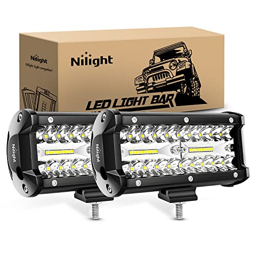 Nilight 18022C-B 6.5Inch 2PCS 6.5 Inch 120W Spot & Flood Combo Bar Driving Waterproof Led Work Light Triple Rows Off-Road Truck Car ATV SUV Jeep Cabin Boat, 2 Years Warranty