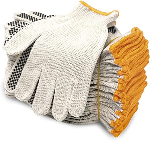 Evridwear Cotton Polyester String Knit Shell Safety Protection Work Gloves for Painter Mechanic Industrial Warehouse Gardening Construction Men & Women 12 Pairs, With One Side Dots, S Size