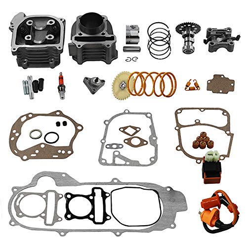 GY6 Cylinder Rebuild Kits Trkimal Upgrade 50mm Big Bore Kit Cylinder head assemble 69mm valve sets for 49CC 50CC 139QMB Moped Scooter Engine, Racing Performance CDI Ignition Coil Spark Plug Clutch etc