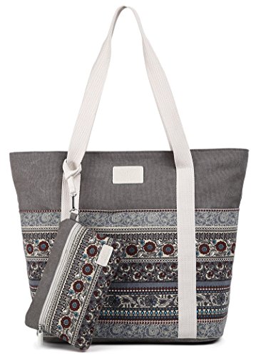 ArcEnCiel Canvas Tote Womens Shoulder Handbag with Purse (Gray)