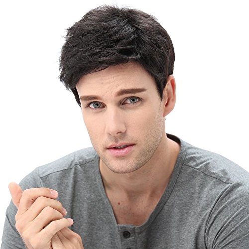 STfantasy Men Short Wigs Male Guy Layered Wavy Halloween Cosplay Anime Party Father's Day Gifts for Dad Hair (Black)