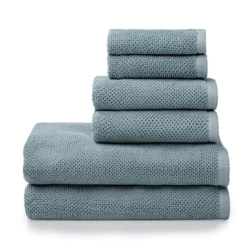 Welhome Franklin Premium | 2 Bath Towels 2 Hand Towels 2 Washcloths | Textured Dusty Blue Bathroom Towels Set | Hotel & Spa Towels for Bathroom | Soft & Absorbent | 100% Cotton 6 Piece Bath Linen Set