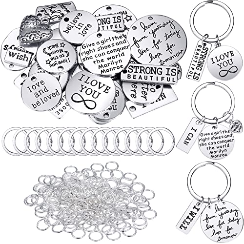 Hicarer 259 Pieces Inspirational Motivational Keychains Charms Bulk Keychains Inspirational Words Charms with Open Jump Rings Key Rings for Various DIY Necklaces, Bracelets