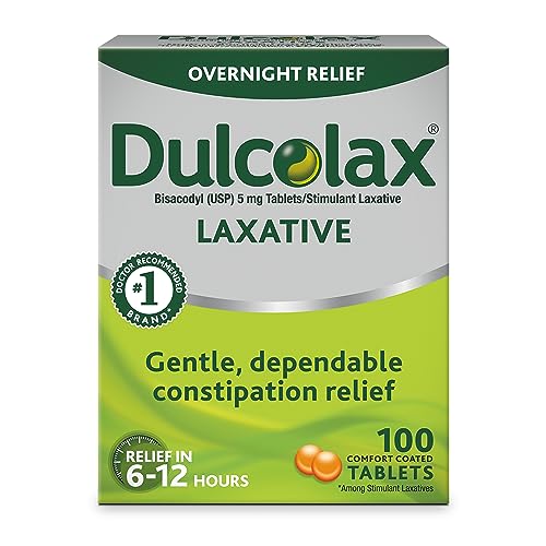 Dulcolax Stimulant Laxative Tablets (100 Count) Gentle Overnight Constipation Relief, Bisacodyl 5mg