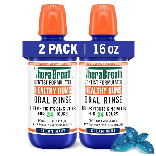TheraBreath Healthy Gums Mouthwash, Clean Mint, Antigingivitis, Dentist Formulated, 16 Fl Oz (2-Pack)