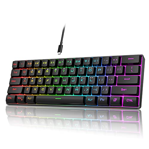 RedThunder 60% Gaming Keyboard, RGB Backlit Ultra-Compact Mini Keyboard, Quiet Ergonomic Water-Resistant Mechanical Feeling Keyboard for PC, MAC, PS4, Xbox ONE Gamer