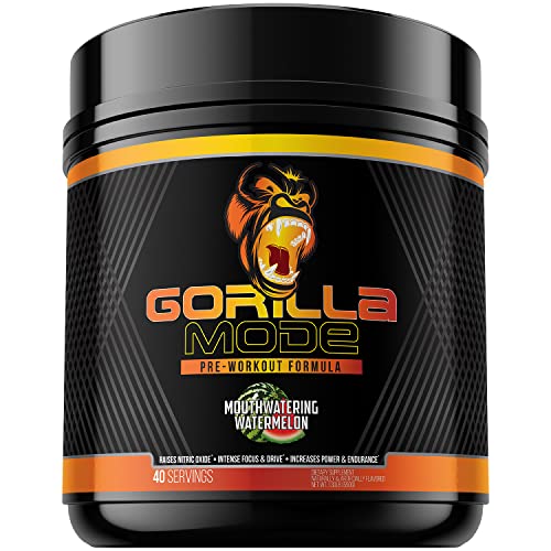 Gorilla Mode Pre Workout - Massive Pumps · Laser Focus · Energy · Power - L-Citrulline, Creatine, GlycerPump, L-Tyrosine, Agmatine, Kanna, N-Phenethyl Dimethylamine Citrate - 590 Grams (Watermelon)