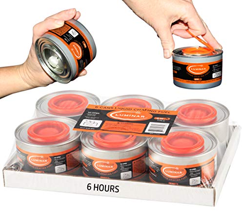 6 Hour Chafing Fuel Liquid Wick Cooking Cans Buffet Food Warmer Dish Burners - Easy Open - 6 Pack