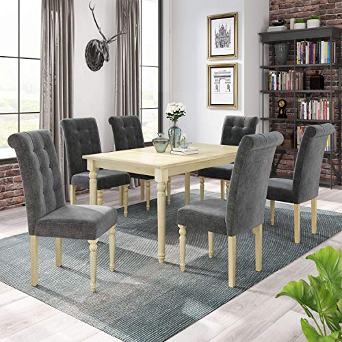 Merax Dining Table Set Wood Rectangular Kitchen Table with 6 High Back Upholstered Dining Chairs (7 pc Set with 6 Chairs)