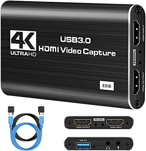 IPXOZO Audio Video Capture Card,4K HDMI USB 3.0 Capture Adapter 1080P 60fps Video Capture Device Portable Video Converter for Gaming Streaming Live Broadcast Video Recording,Support PS4 Xbox Camcorder