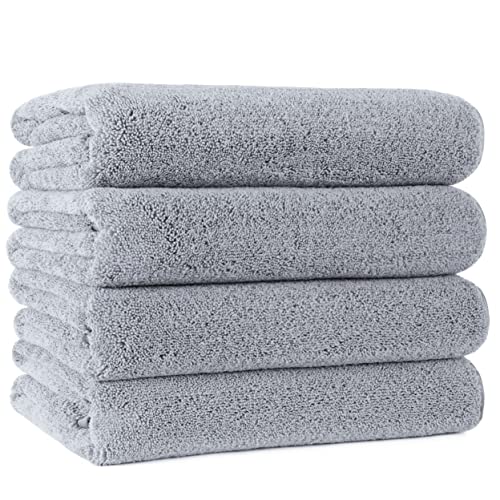 POLYTE Microfiber Quick Dry Lint Free Bath Towel, 57 x 30 in, Pack of 4 (Gray)