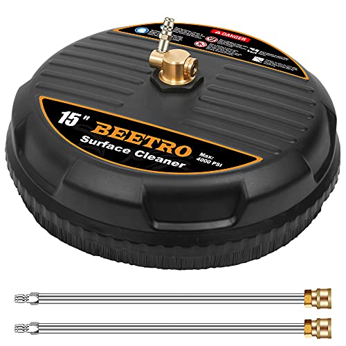 BEETRO 15' Pressure Washer Surface Cleaner, Power Washer Attachment with 2 Extension Wands for Cleaning Driveway, Sidewalk, Deck, Patio, 4000 PSI