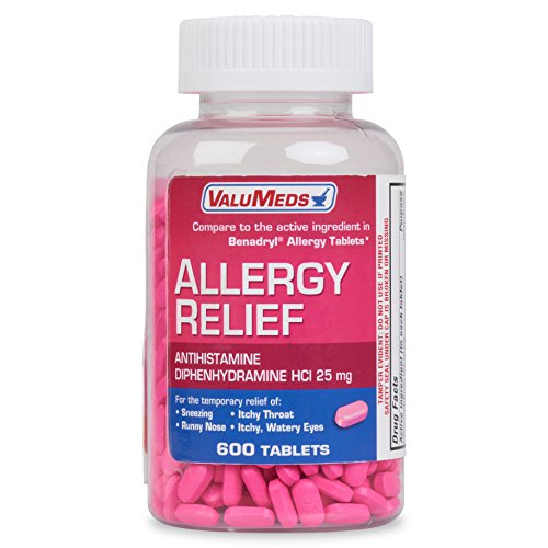 ValuMeds Allergy Medicine (600 Tablets) Antihistamine, Diphenhydramine HCl 25 mg | Children and Adults | Relieve Itchy Eyes, Runny Nose, Sneezing