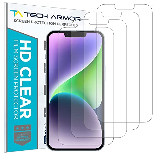 Tech Armor 4 Pack HD Clear Film Screen Protector Compatible for Apple NEW iPhone 14 (2022), iPhone 13 and iPhone 13 Pro (2021) 5G 6.1 Inch