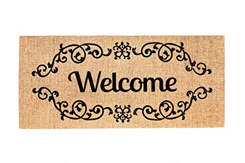 Evergreen Sassafras Welcome Scroll Interchangeable Entrance Doormat | Indoor and Outdoor | 22-inches x 10-inches | Non-Slip Backing | All-Season | Low Profile | Home Décor