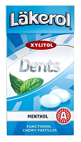 4 Boxes X 36g of Läkerol Dents Menthol - Sugar Free - Xylitol - Pastilles Lozenges Dragees Drops Candy Sweets (Sweden)