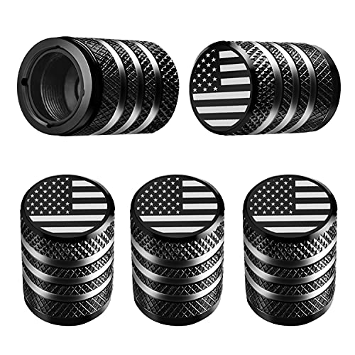 Tire Valve Stem Cap Cover - (5 Pack) Tire Air Cap Metal with Plastic Liner Corrosion Resistant Leak-Proof American Flag for Car Truck Motorcycle Bike