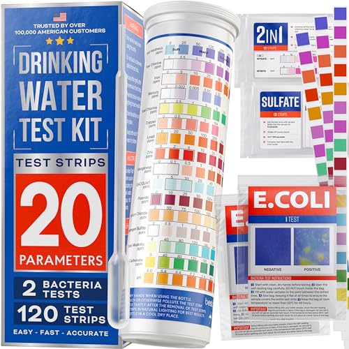Bestprod All-New 20 in 1 Drinking Water Testing Kit 120 Strips, Home Tap and Well Water Test Kit for Hardness, Lead, Iron, Copper, Chlorine, Fluoride