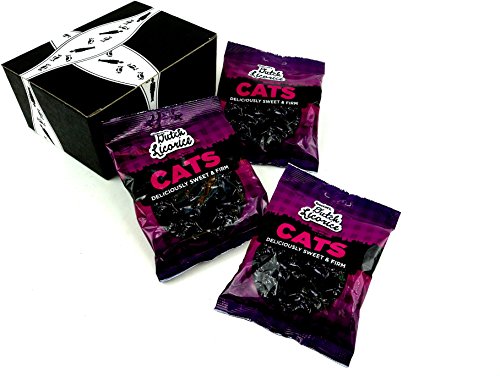 Gustaf's Black Licorice Cats, 5.2 oz Bags in a BlackTie Box (Pack of 3)