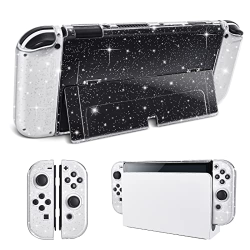 DLseego Protective Glitter Case Compatible with Switch OLED Console Updated Version, Glitter Bling Soft TPU Cover with Shock-Absorption and Anti-Scratch Design-Crystal Glitter